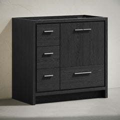 Freestanding Bathroom Vanity, Virage, 36 Inch with Four Drawers in Black Oak