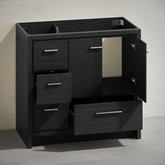 Freestanding Bathroom Vanity, Virage, 36 Inch with Four Drawers in Black Oak