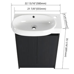 Freestanding Bathroom Vanity with Sink, 23 In W, White Ceramic Top