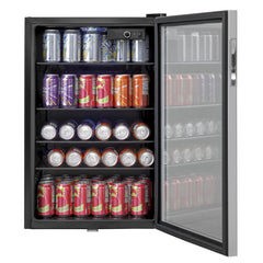Freestanding Beverage Cooler, 150 Cans, Glass Door, Reversible, Black