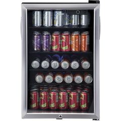Freestanding Beverage Cooler, 150 Cans, Glass Door, Reversible, Black
