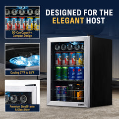 Freestanding Beverage Cooler, 90 Can, Adjustable Shelves, Stainless Steel