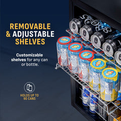 Freestanding Beverage Cooler, 90 Can, Adjustable Shelves, Stainless Steel