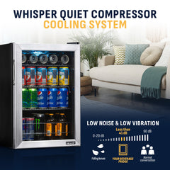 Freestanding Beverage Cooler, 90 Can, Adjustable Shelves, Stainless Steel