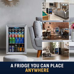 Freestanding Beverage Cooler, 90 Can, Adjustable Shelves, Stainless Steel