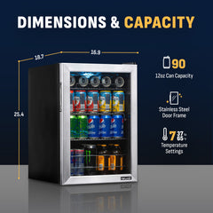 Freestanding Beverage Cooler, 90 Can, Adjustable Shelves, Stainless Steel