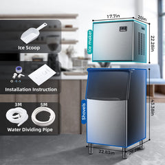 Freestanding Ice Maker, 352 lb. Daily Production, Clear Cube Ice, Silver