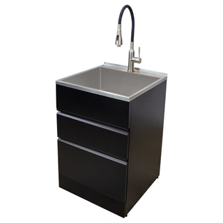 Freestanding Laundry Sink with Faucet, 22 In. x 22 In., Stainless Steel, Matte Black