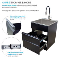 Freestanding Laundry Sink with Faucet, 22 In. x 22 In., Stainless Steel, Matte Black