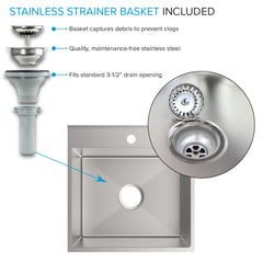 Freestanding Laundry Sink with Faucet, 22 In. x 22 In., Stainless Steel, Matte Black