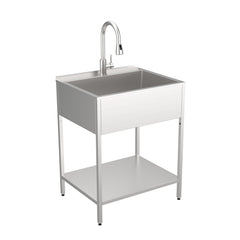 Freestanding Laundry Sink with Faucet, Single Basin, Stainless Steel, Brushed Satin