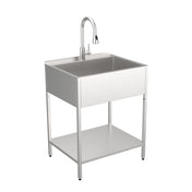Laundry Sink with Washstand and Faucet, Freestanding in Brushed Satin