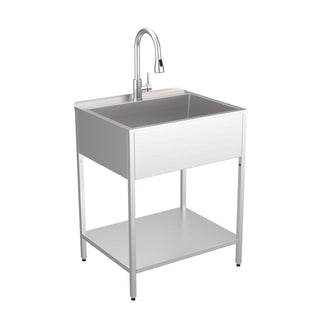 Laundry Sink with Washstand and Faucet, Freestanding in Brushed Satin