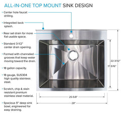 Freestanding Laundry Sink with Faucet, Single Basin, Stainless Steel, Brushed Satin