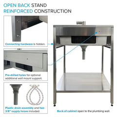 Freestanding Laundry Sink with Faucet, Single Basin, Stainless Steel, Brushed Satin