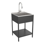 Freestanding Laundry Sink with Faucet, Stainless Steel, 24 In, Matte Black