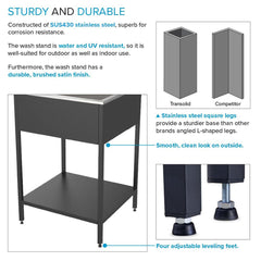 Freestanding Laundry Sink with Faucet, Stainless Steel, 24 In, Matte Black