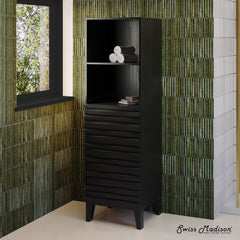 Freestanding Linen Cabinet, Cascade, Soft-Close Door in Black Oak