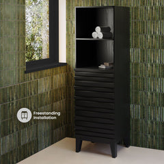 Freestanding Linen Cabinet, Cascade, Soft-Close Door in Black Oak