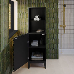 Freestanding Linen Cabinet, Cascade, Soft-Close Door in Black Oak