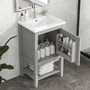 Freestanding Single Bathroom Vanity in Gray with White Ceramic Sink