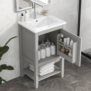 Freestanding Single Bathroom Vanity in Gray with White Ceramic Sink