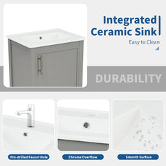 Freestanding Single Bathroom Vanity in Gray with White Ceramic Sink