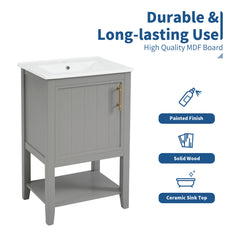 Freestanding Single Bathroom Vanity in Gray with White Ceramic Sink
