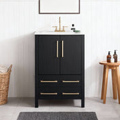 Freestanding Single Vanity with Drop-In Sink, Black Base and White Top