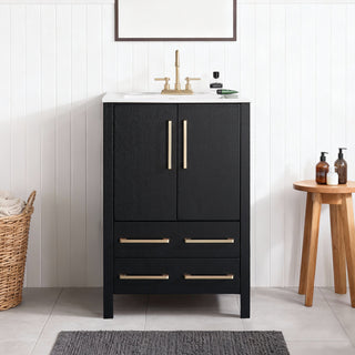 Freestanding Single Vanity with Drop-In Sink, Black Base and White Top