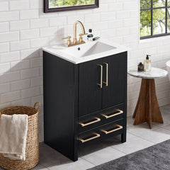 Freestanding Single Vanity with Drop-In Sink, Black Base and White Top