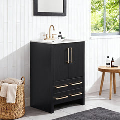 Freestanding Single Vanity with Drop-In Sink, Black Base and White Top