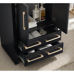 Freestanding Single Vanity with Drop-In Sink, Black Base and White Top