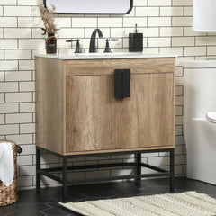 Freestanding Single Vanity with Ivory White Engineered Marble Top