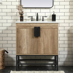Freestanding Single Vanity with Ivory White Engineered Marble Top
