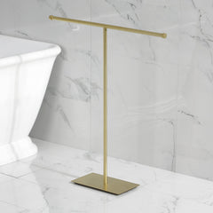Freestanding Towel Rack, Claremont, T-Shape in Brushed Brass