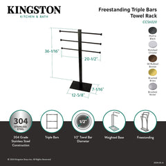 Freestanding Towel Rack, Edenscape, Triple Rod, Stainless Steel, Matte Black