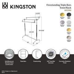 Freestanding Towel Rack, Heirloom, 3-Tier Pedestal in Brushed Brass