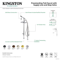 Freestanding Tub Faucet, Concord, Cross Handle, Brass, Polished Nickel