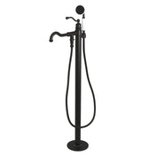 Freestanding Tub Faucet, English Country, Single Handle with Hand Shower in Matte Black