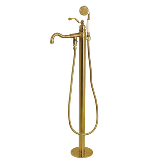 Freestanding Tub Faucet, Heirloom, Single Handle with Hand Shower in Brushed Brass