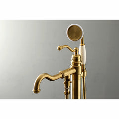 Freestanding Tub Faucet, Heirloom, Single Handle with Hand Shower in Brushed Brass