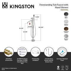 Freestanding Tub Faucet, Kaiser, Single Handle with Hand Shower in Polished Chrome
