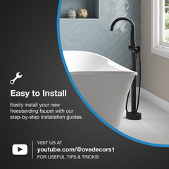 Freestanding Tub Filler, Athena, Single Handle, Hand Shower, Brass, Matte Black