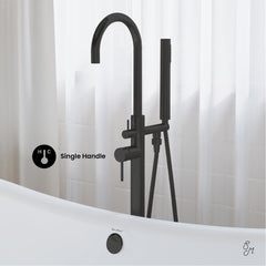 Freestanding Tub Filler, Ivy, Single Lever Handle, Brass, Matte Black