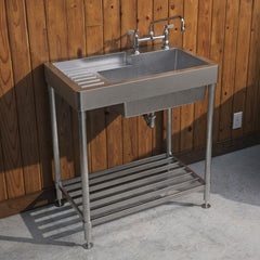 Freestanding Utility Sink, Single Bowl, Drainboard, Stainless Steel, 33 Inch