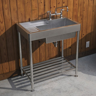 Freestanding Utility Sink, Single Bowl with Drainboard in Stainless Steel