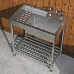 Freestanding Utility Sink, Single Bowl, Drainboard, Stainless Steel, 33 Inch
