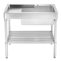 Freestanding Utility Sink, Single Bowl, Drainboard, Stainless Steel, 33 Inch