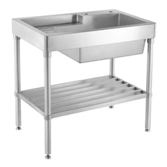 Freestanding Utility Sink, Single Bowl, Drainboard, Stainless Steel, 33 Inch